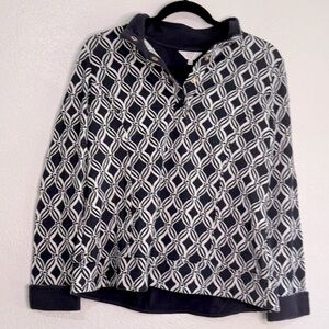 Crown & Ivy Navy and White Patterned 3-Button Pullover. PM.